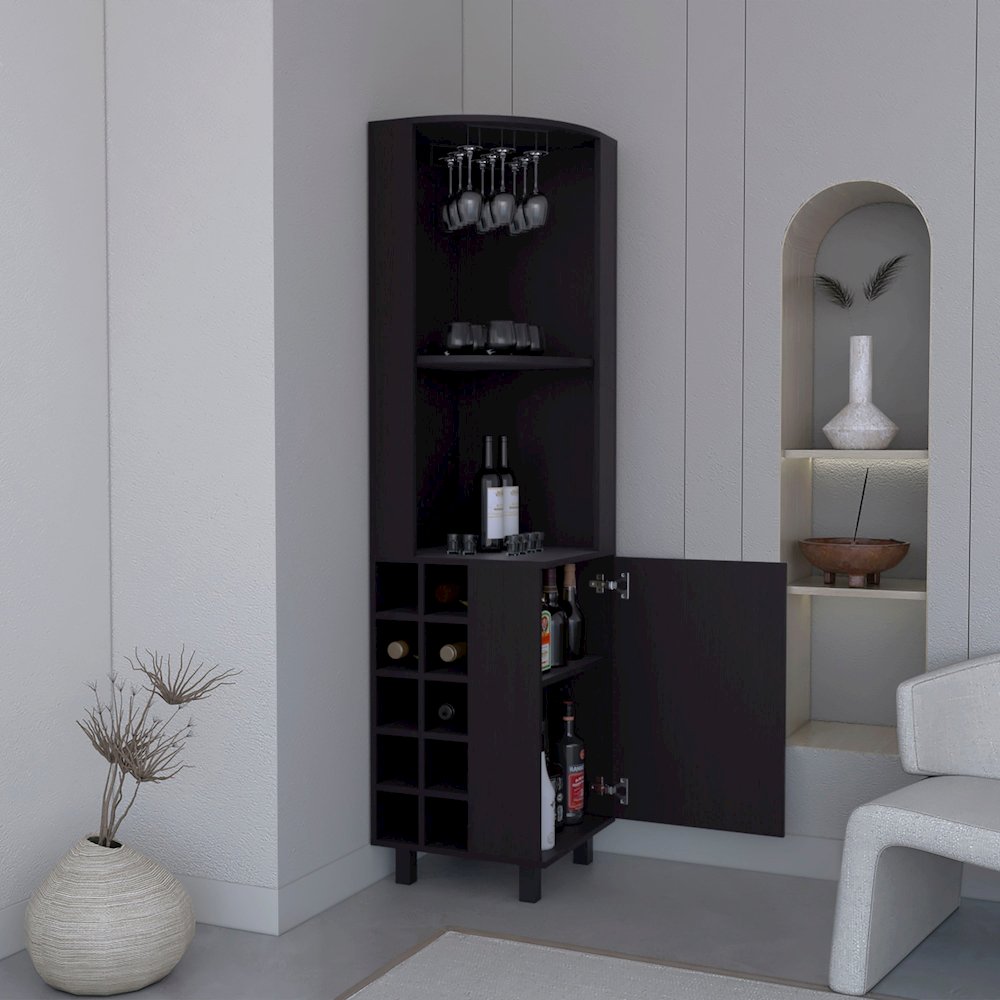 Kaia Corner Bar Cabinet Black Wengue MDF. Picture 4