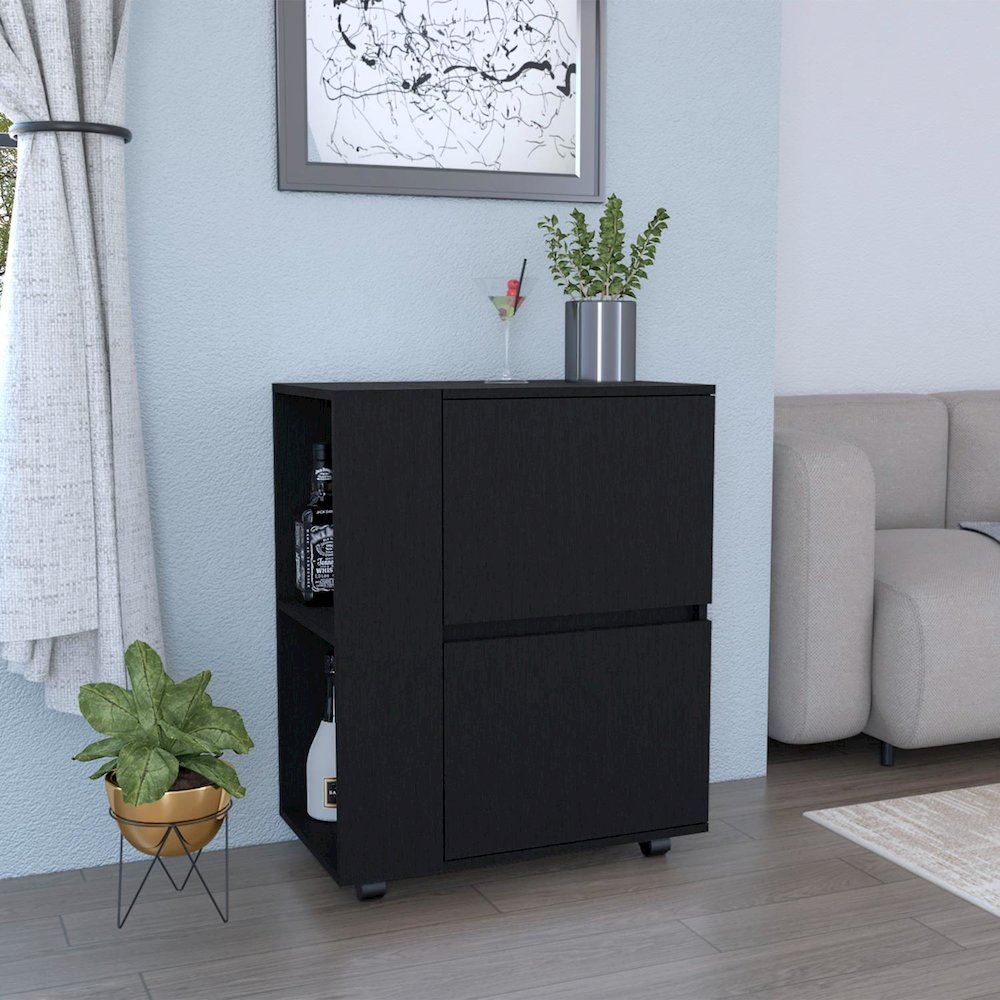Glasgow Bar Cart Black MDF. Picture 3