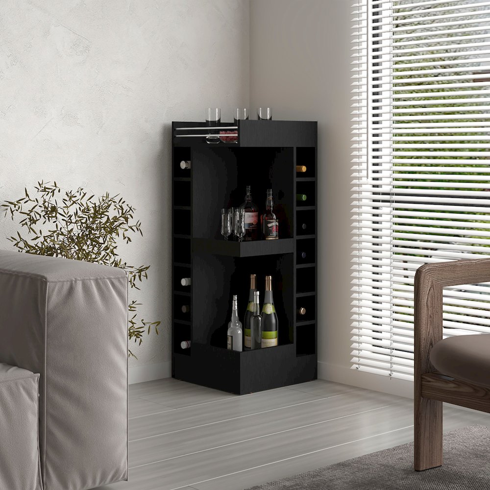 Lyman 46" Tall Corner Bar Cabinet Black MDF. Picture 3