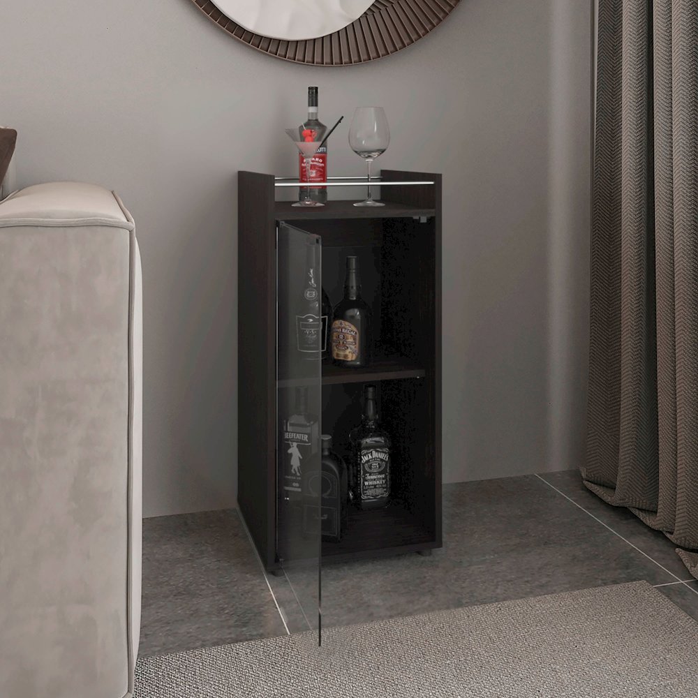 Theba Minibar Cabinet 2 Doors, Open Shelf And Compact Design, Bar Storage, Black. Picture 5