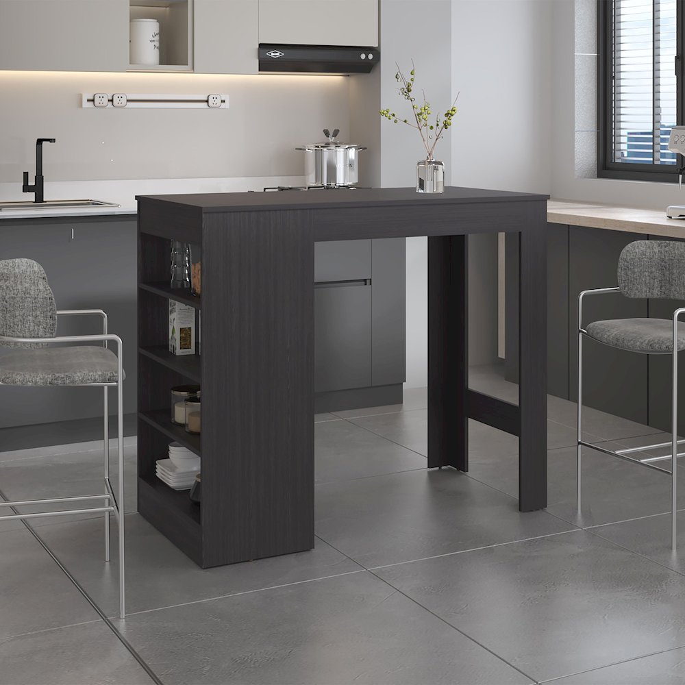Counter Table with 4 Storage Shelves, Compact Home Bar,Space-Saving Design,Black. Picture 4