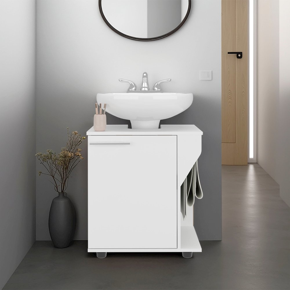 Under Sink Cabinet, Double Door Storage with Open Back, White. Picture 4