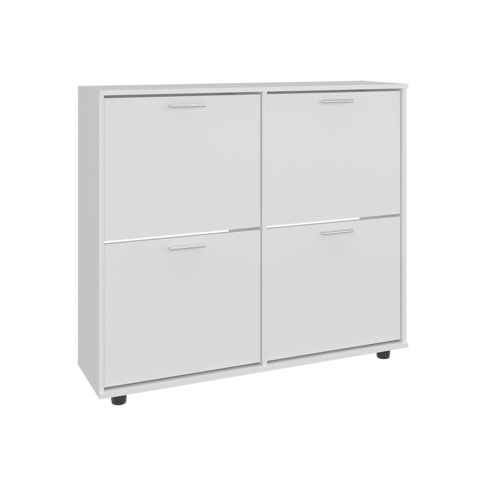 Opal 4-Door Shoe Rack Cabinet With Multiple Shelves, Footwear Storage, White. Picture 1