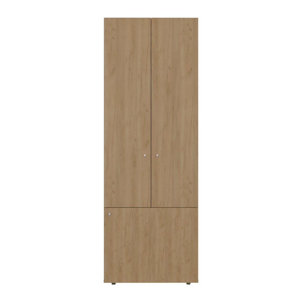 3 Door Closet System with Hanging Rod for clothes, Interior Shelves, Natural Oak. Picture 1