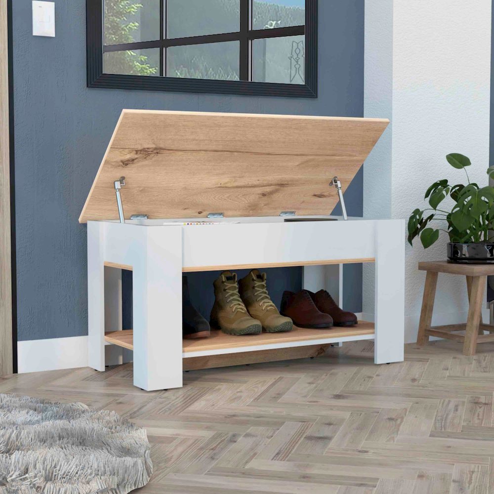 Entryway Benches Light Oak / White MDF. Picture 5
