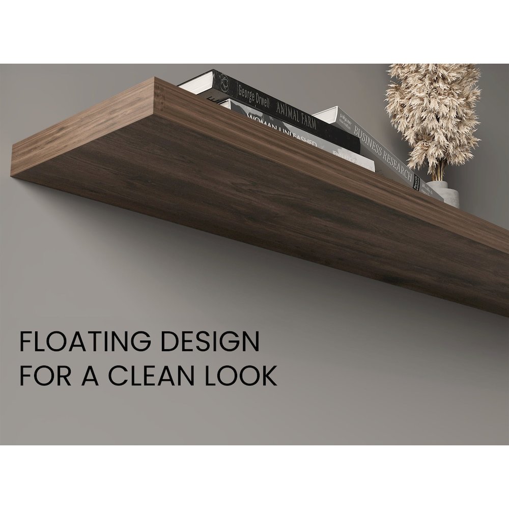 Ecco 47" Wide Floating Shelves Set Of 2, Shelves For Wall Decor, Dark Brown. Picture 2