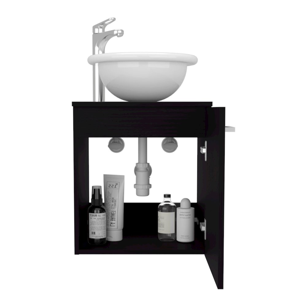 Floating,  Wide One-Door Cabinet Vanity, With Wessel Sink And One Shelf, Black. Picture 2