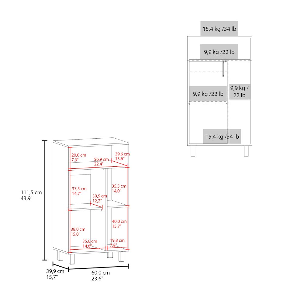 Base Cabinet, Compact Organizer, With One Door, Open Shelves, White. Picture 3
