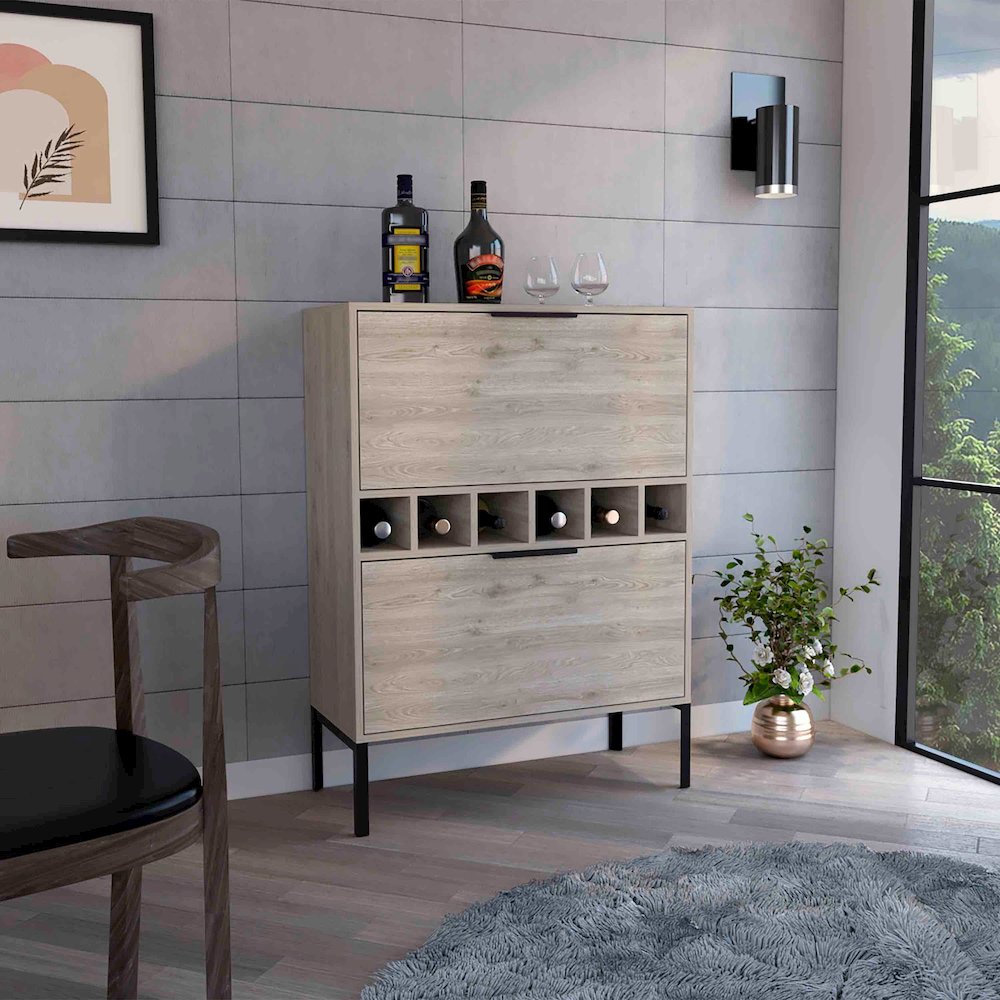 Lyrata Bar Cabinet Light Gray MDF. Picture 3