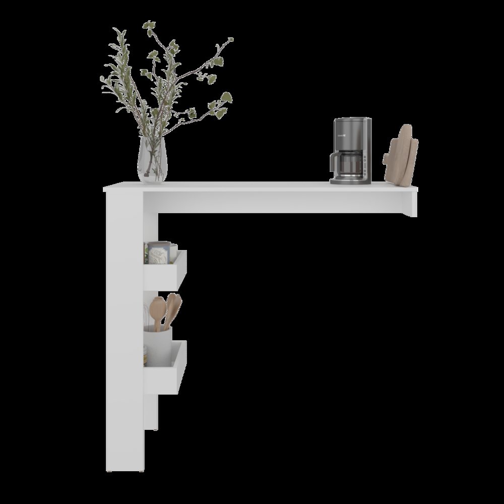 Kitchen Counter Table with Storage Shelf, Modern Design, White. Picture 2