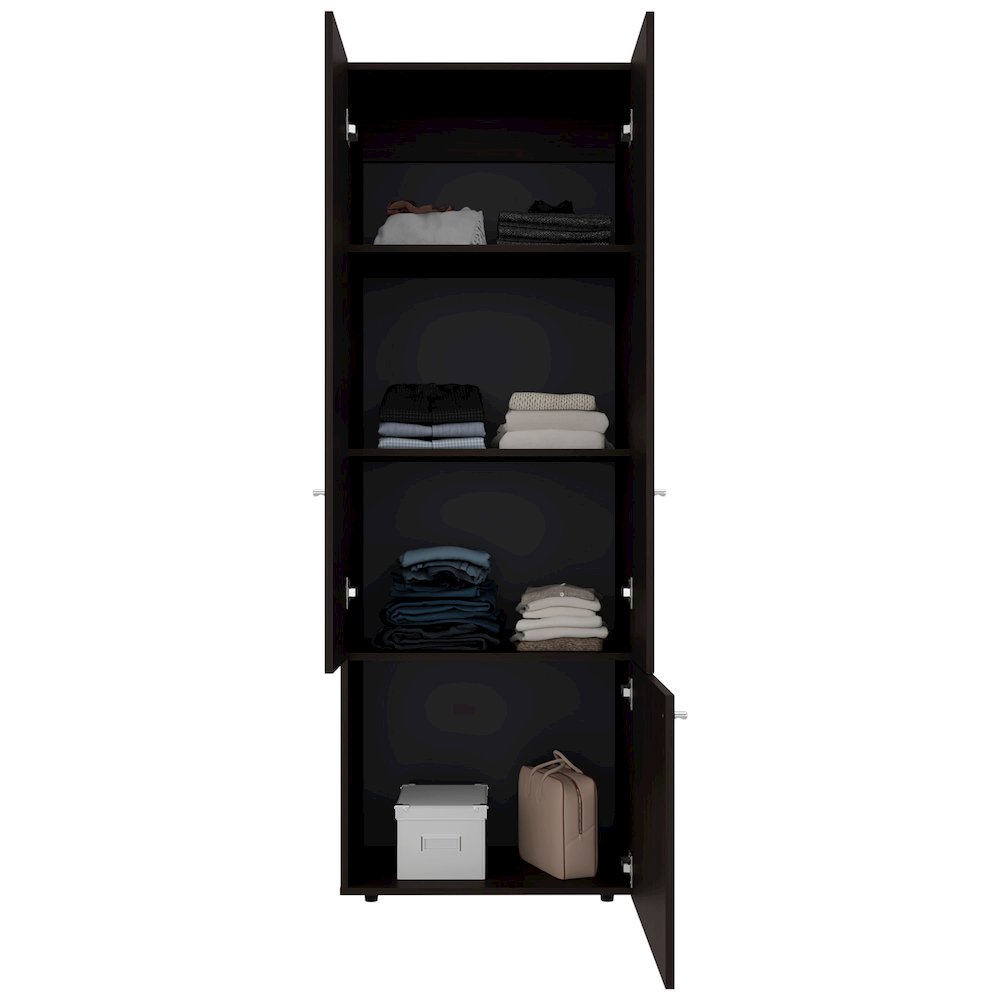 3 Door Closet System with Hanging Rod, Interior Shelves, Stained Walnut. Picture 1