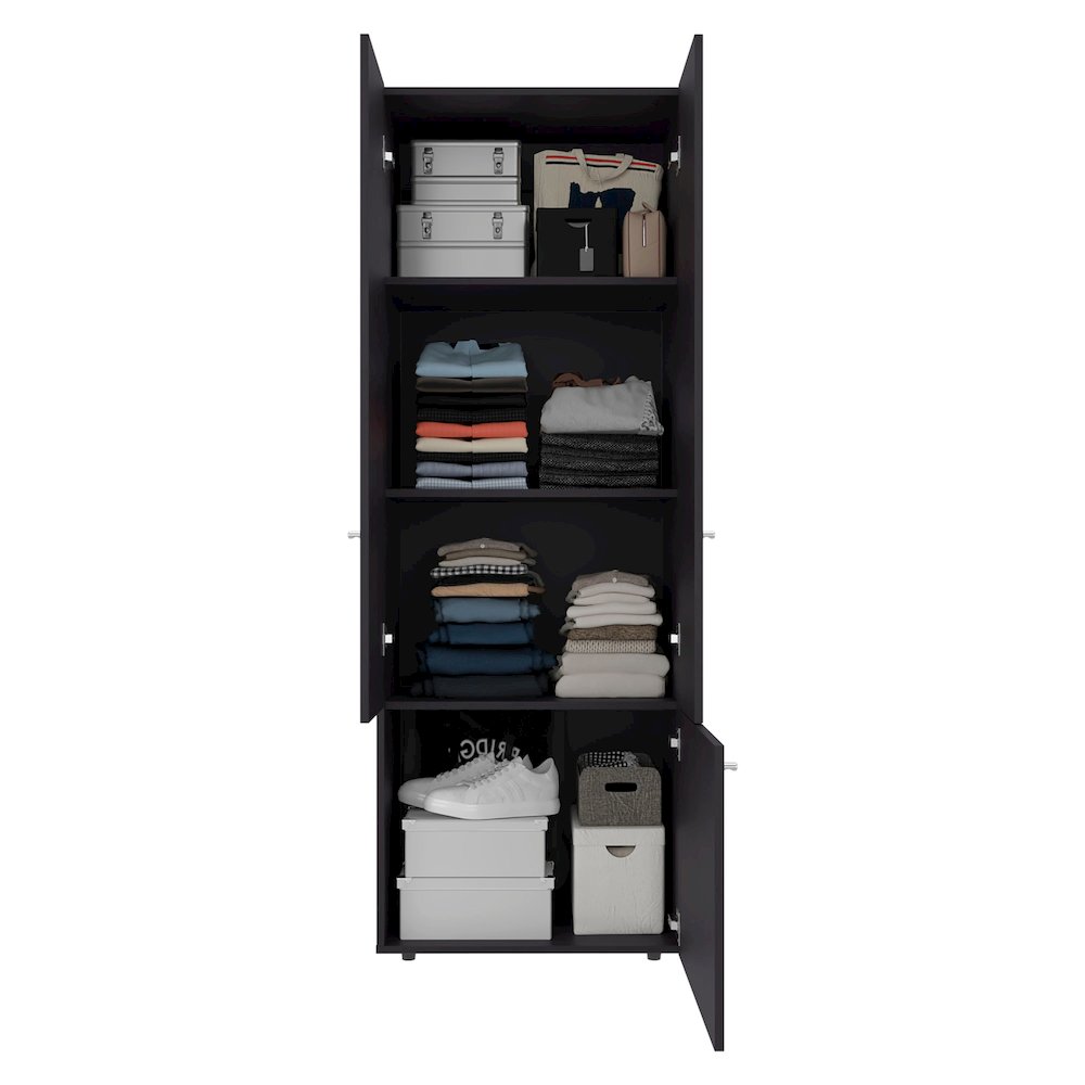 3 Door Closet System with Hanging Rod for clothes and interior Shelves, Black. Picture 1
