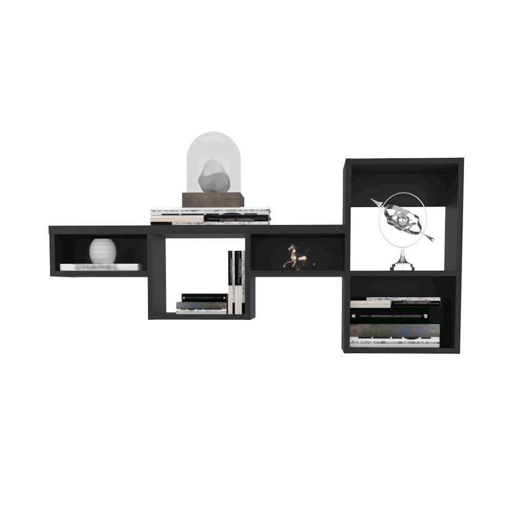 WALLSHE 47" Wide 7-Tier Wall Shelf Black Wengue MDF. Picture 2