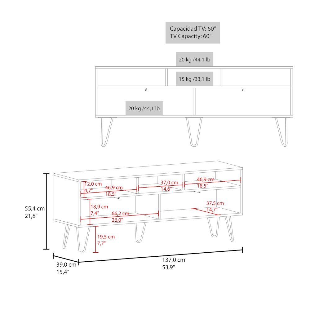Tori 54" Wide TV Stand White - Natural Oak MDF. Picture 3