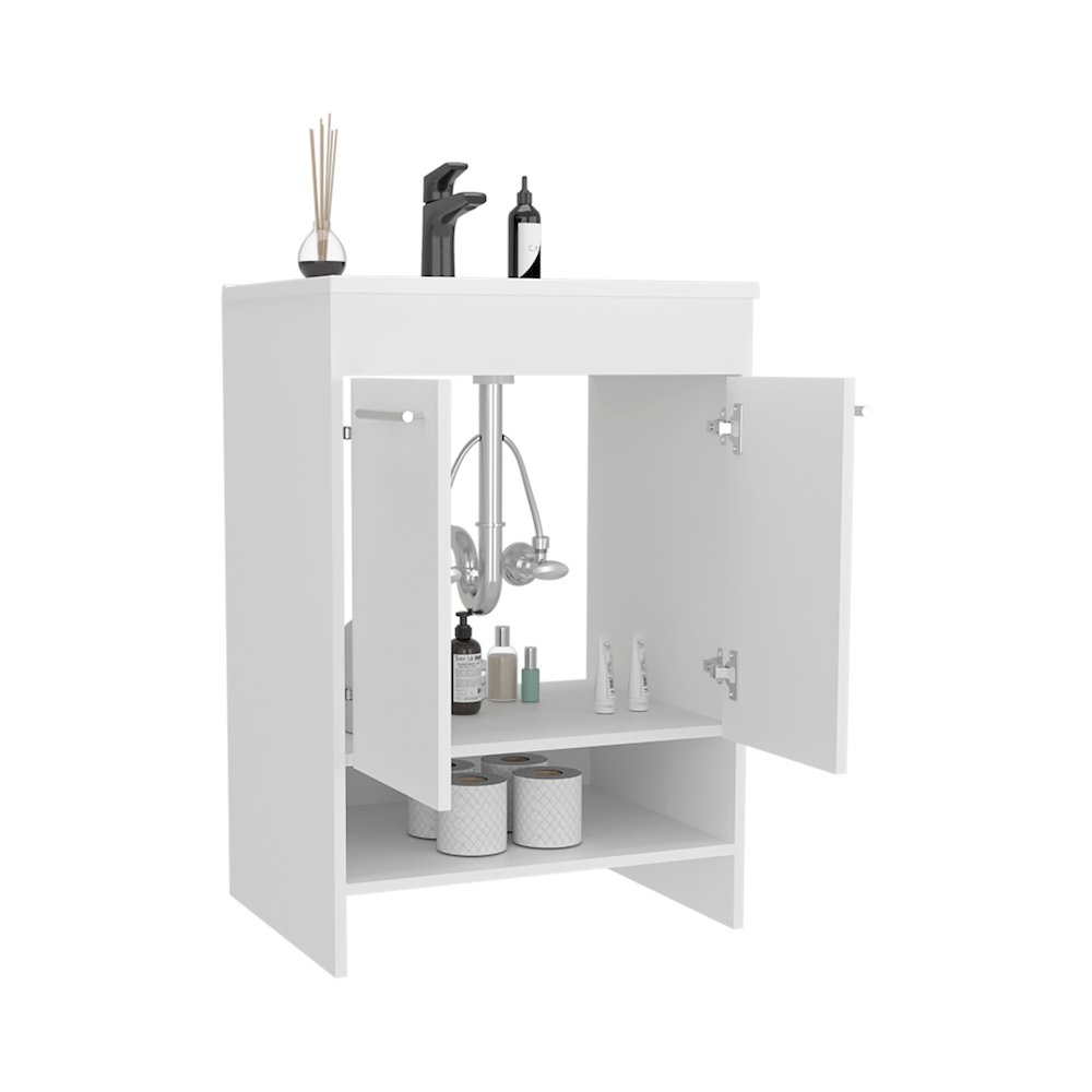 Lorenzo Floor Vanity With Four Drawers And Two Open Shelves, White. Picture 2