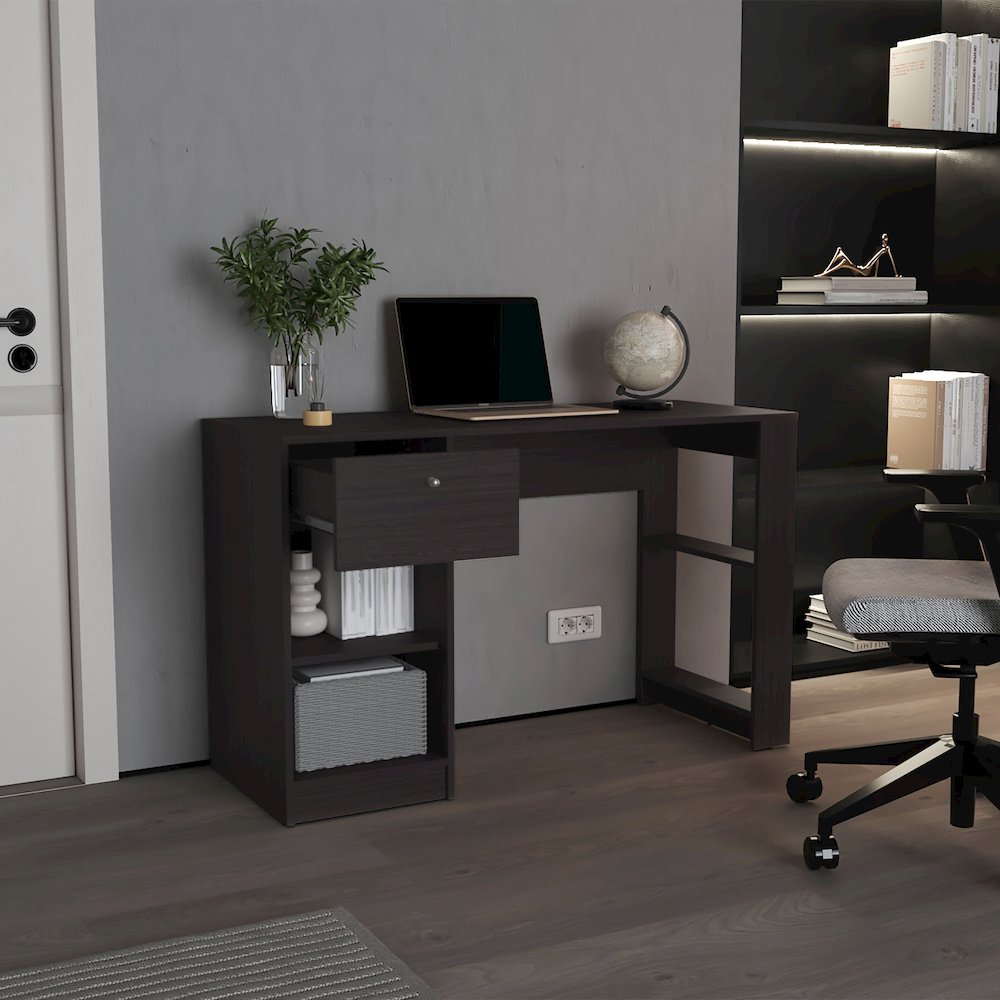 120-Home One Drawer Desk Black MDF. Picture 4
