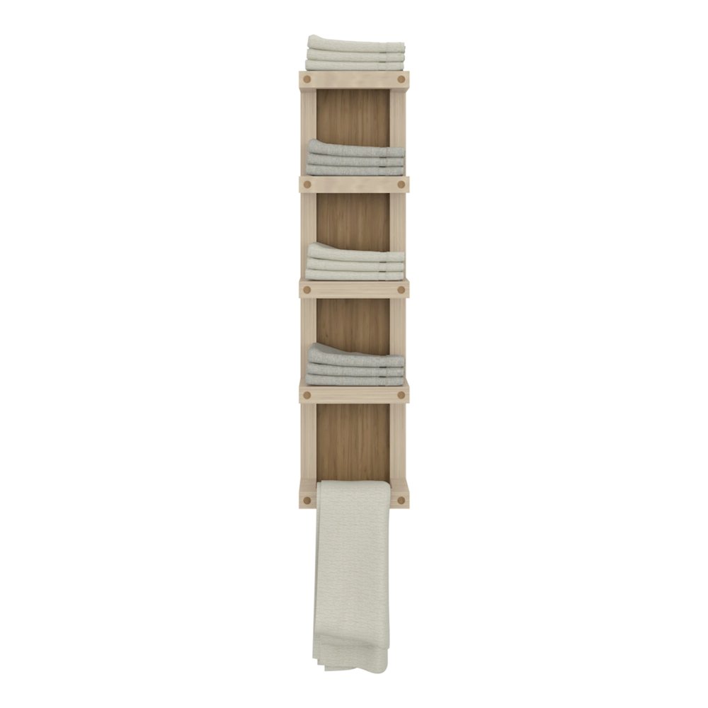 5-Tier Wall Towel Rack, Vertical Storage Organizer, Natural Oak. Picture 1