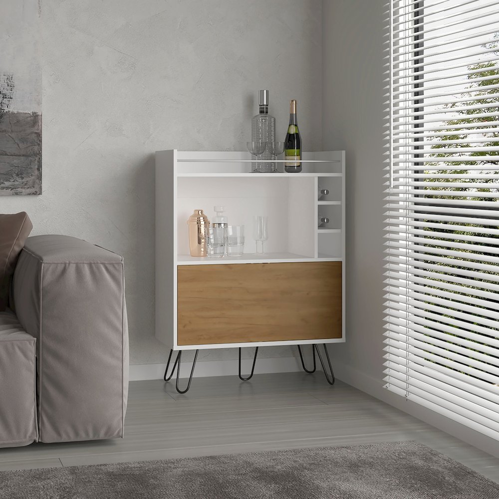 Tori 42" Tall Bar Cabinet White - Natural Oak MDF. Picture 4