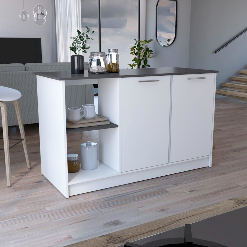 Juniper Kitchen Island White / Onyx MDF. Picture 3