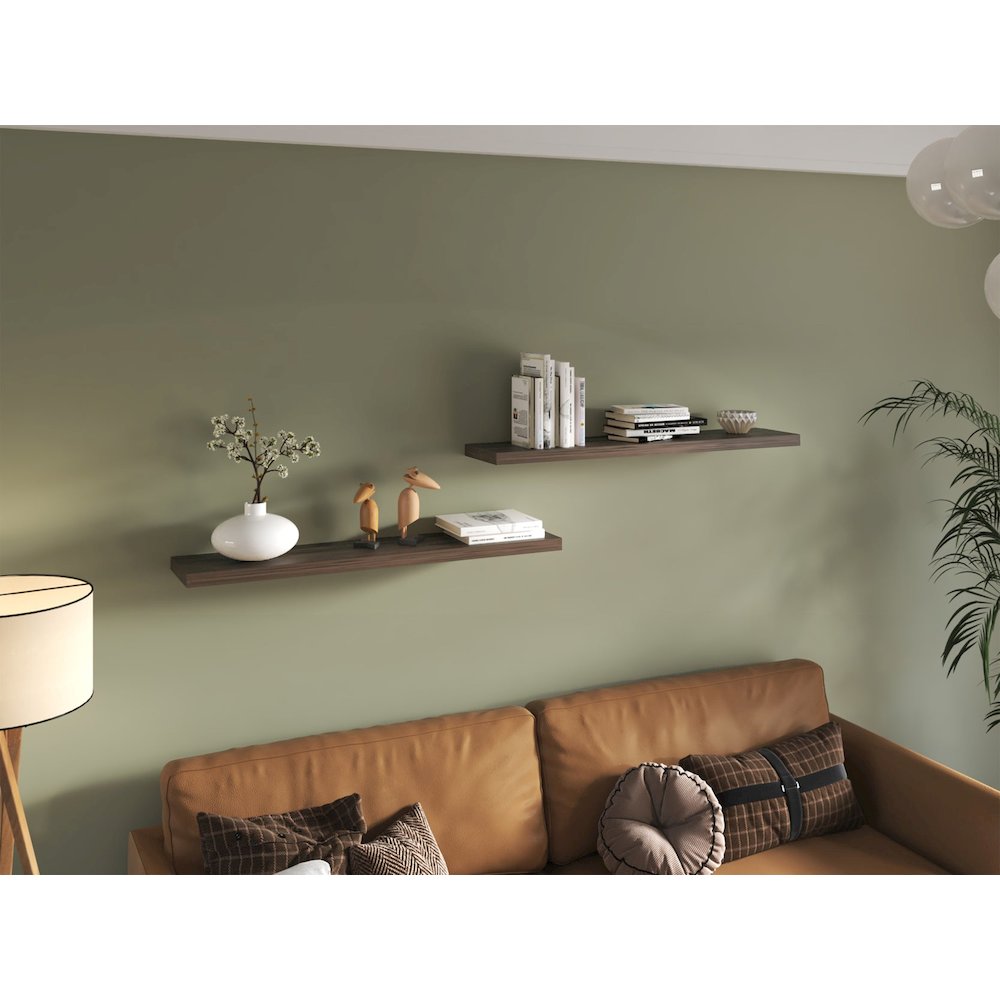 Ecco 47" Wide Floating Shelves Set Of 2, Shelves For Wall Decor, Dark Brown. Picture 5