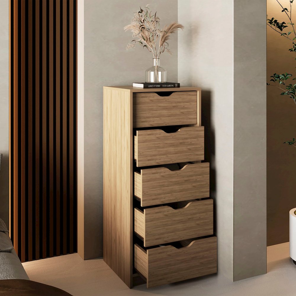 Basilea Tall Dresser Natural Oak MDF. Picture 4
