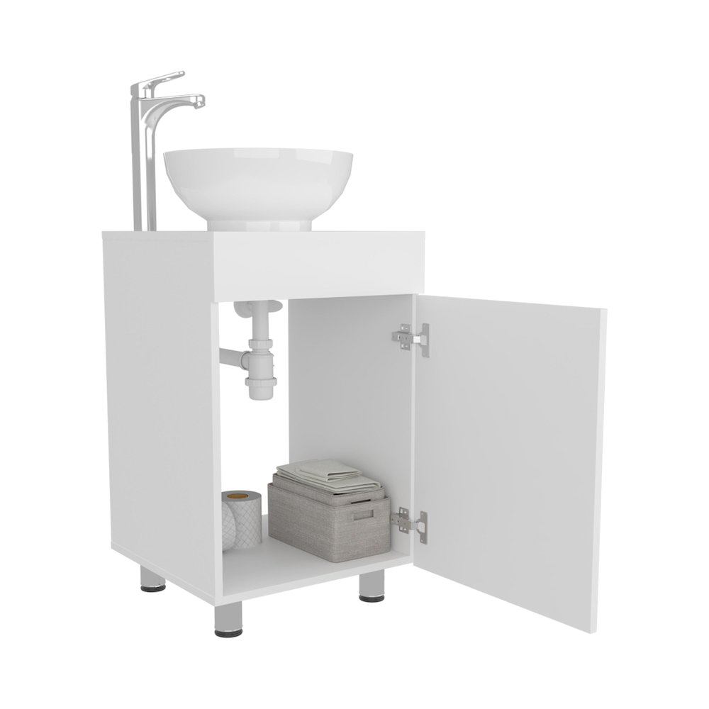 18" Wide Free Standing One Door Vanity, With Vessel Porcelain Sink, White. Picture 2