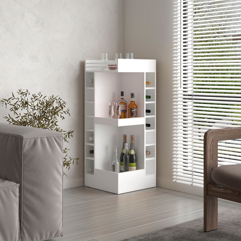 Lyman 46" Tall Corner Bar Cabinet White MDF. Picture 3