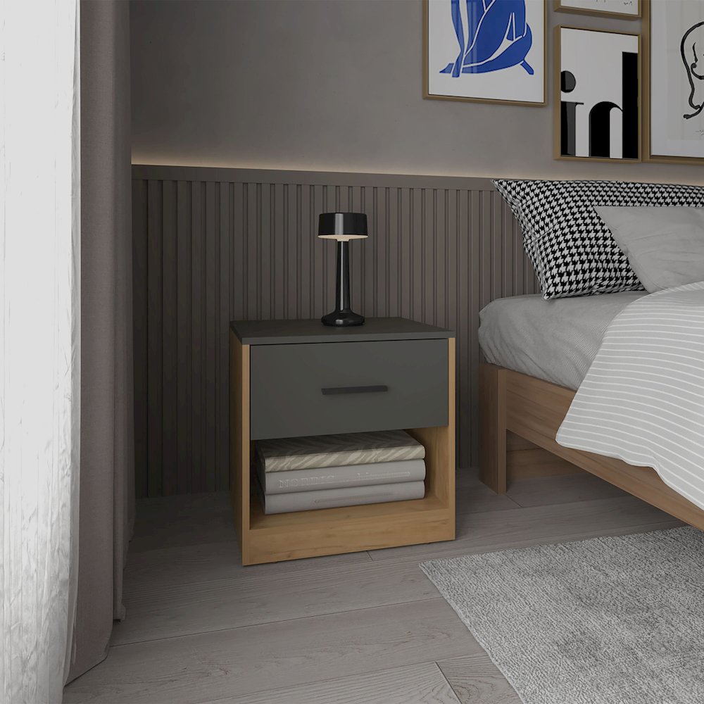 Alder Nightstand Matt Gray - Natural Oak MDF. Picture 2