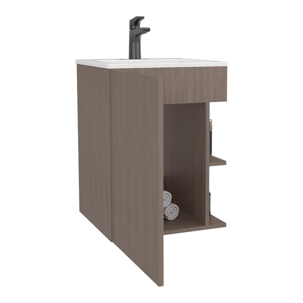 Standing Bathroom Vanity With One Door Cabinet And Open Shelf, Light Gray. Picture 1