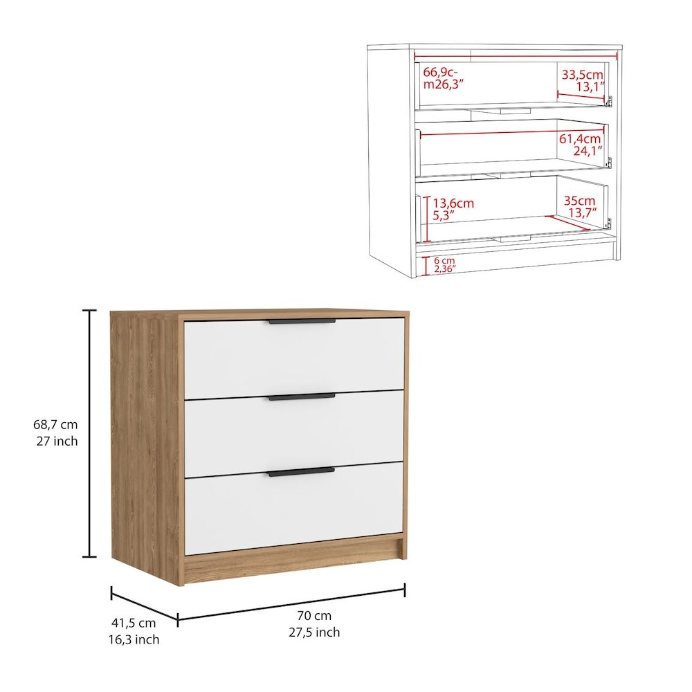 Kaia Three Drawer Dresser White / Pine MDF. Picture 4