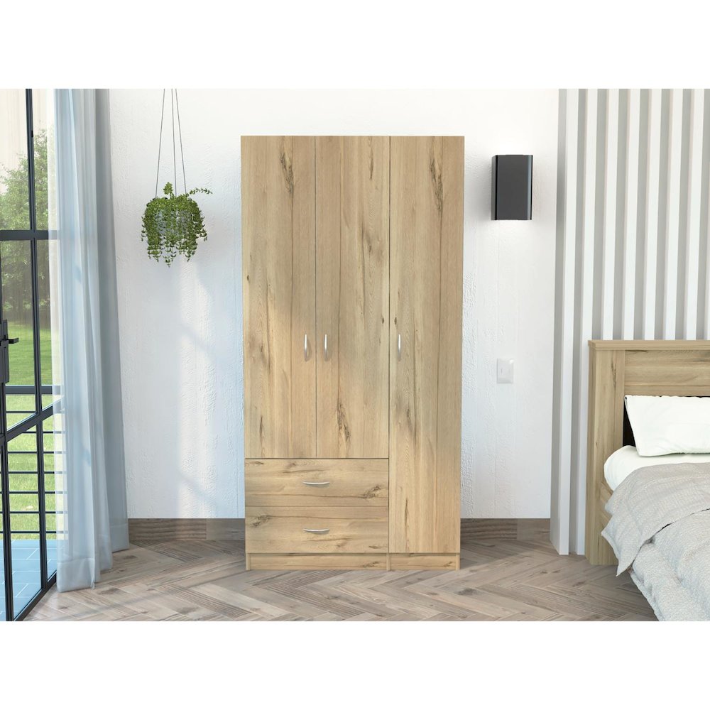 Austral Three Door Armoire Light Oak / Black MDF. Picture 3