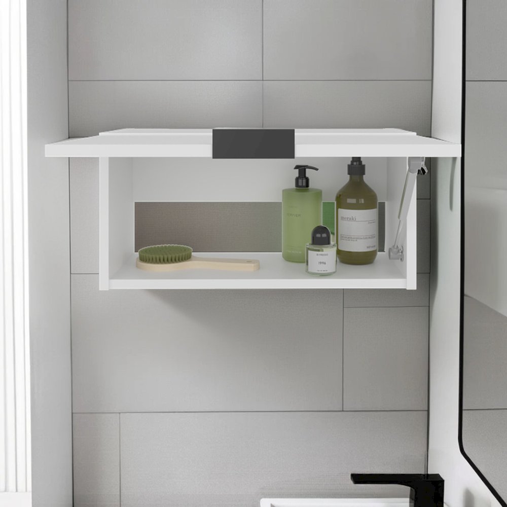 Pull-Up Door Wall Cabinet, Compact Storage Unit, White. Picture 5