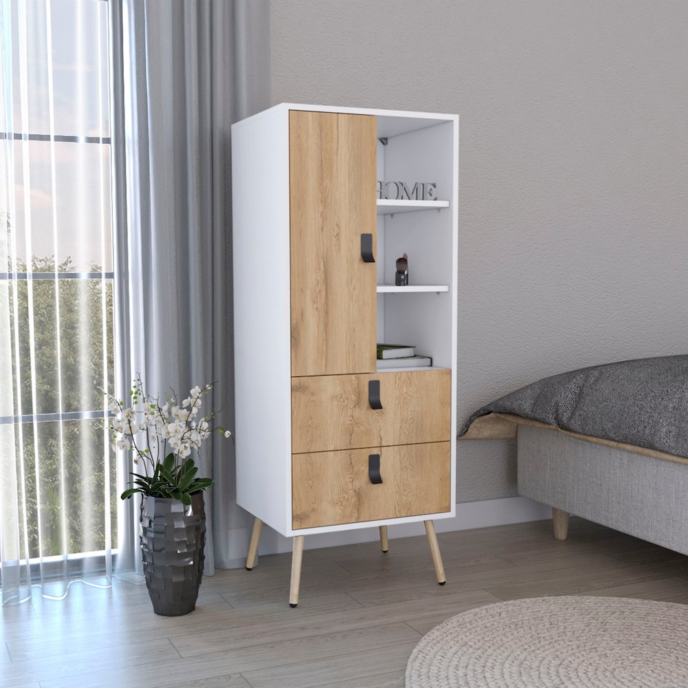 Huna Tall Dresser White / Macadamia MDF. Picture 4