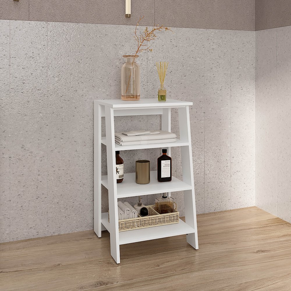 BATHBI 4-Tier Ladder Shelf White MDF. Picture 3