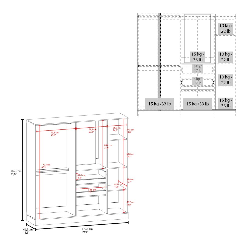 Kamelot 1,80 Armoire With Double Doors, Hanging Rod And Interior Shelves, White. Picture 2