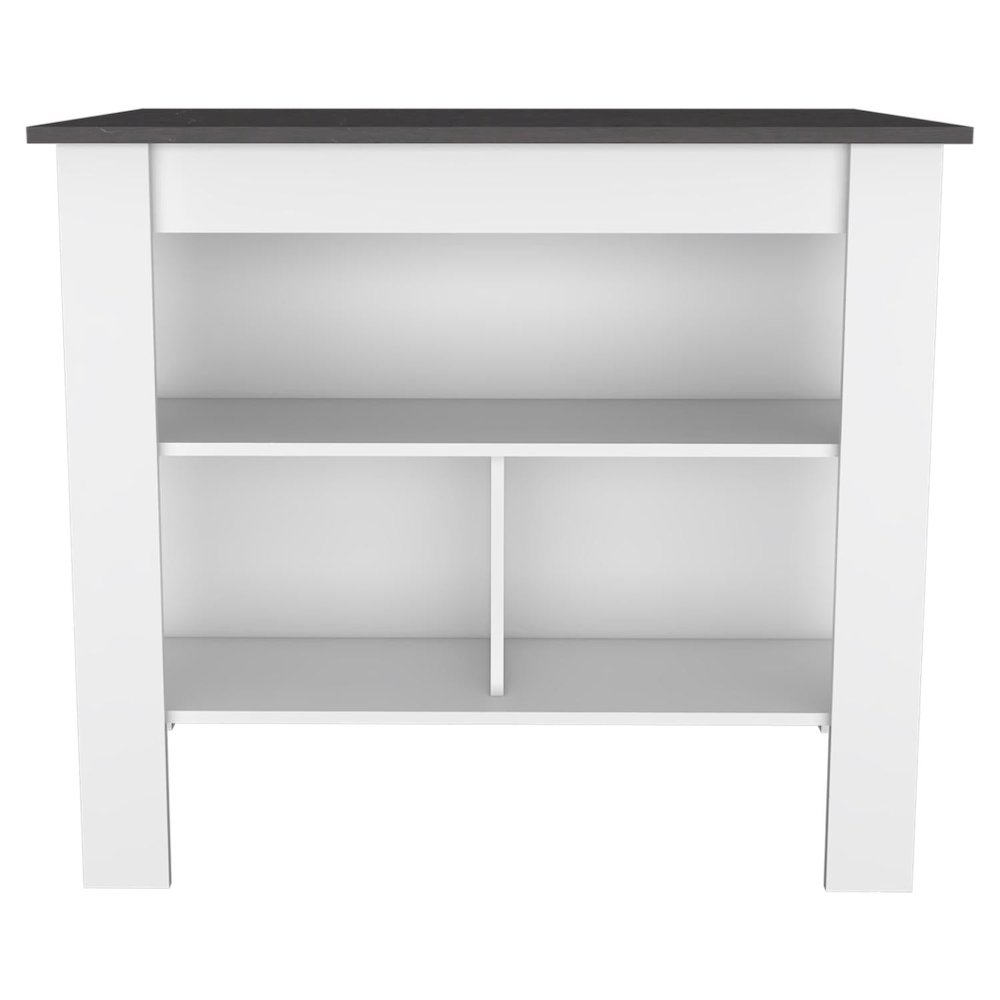 Cala Kitchen Island, Four Legs, Three Shelves White / Onyx. Picture 1