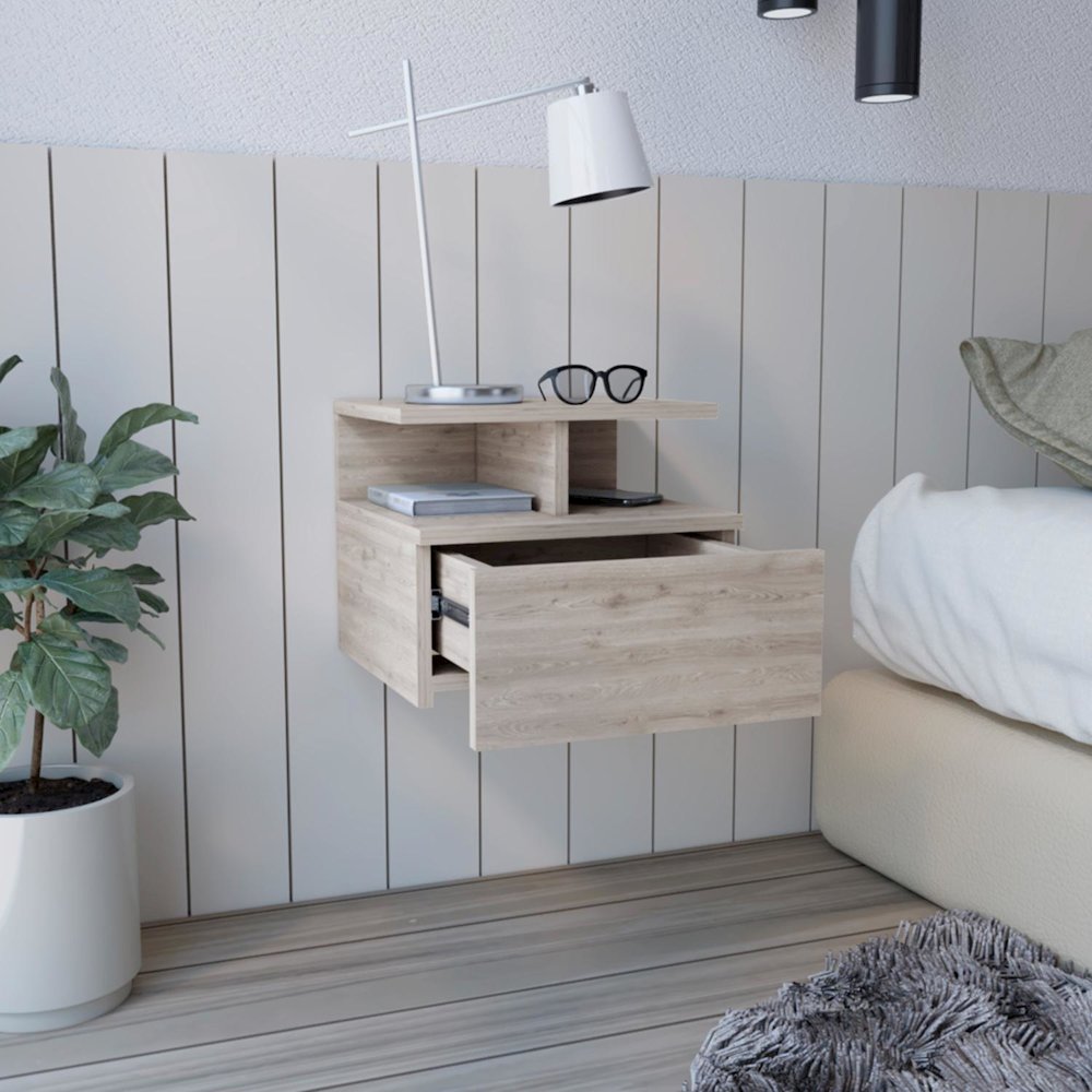 Adele Floating Nightstand Light Gray MDF. Picture 5