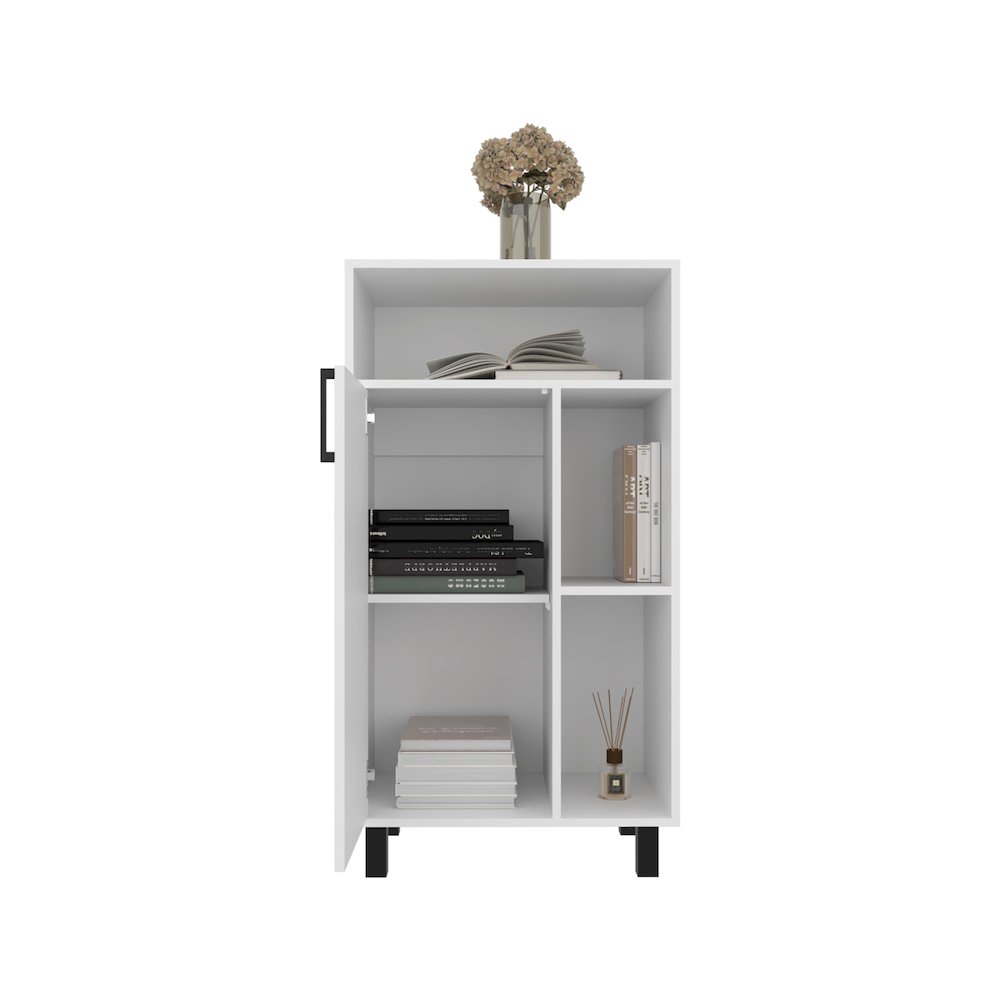 Base Cabinet, Compact Organizer, With One Door, Open Shelves, White. Picture 1