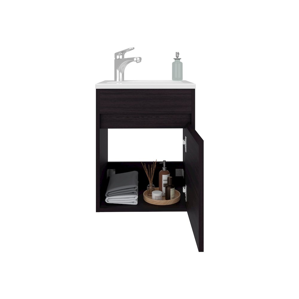 Bathroom Vanity With Single Door And Open Shelf, Black. Picture 2