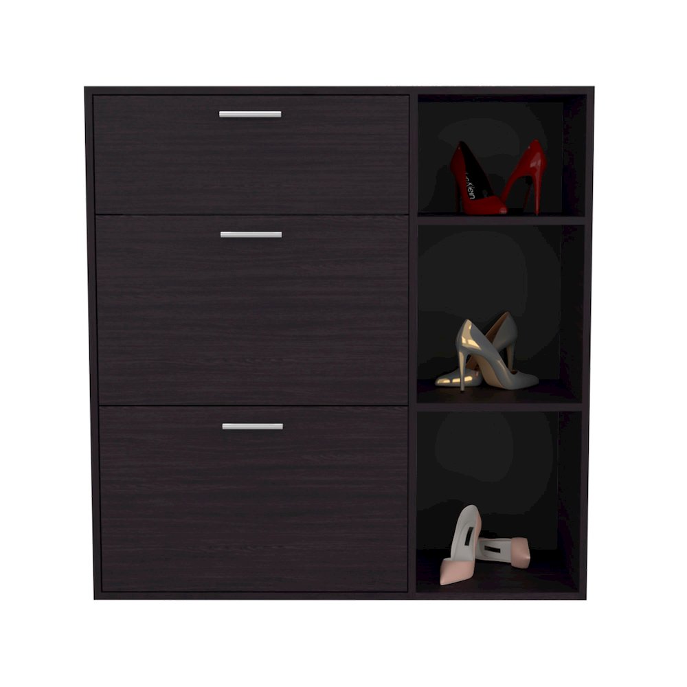 3-Door Shoe Rack with Interior Shelves, Side Shelves, One Drawer ...