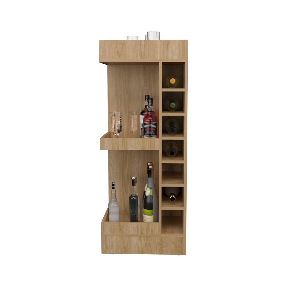 Lyman 46" Tall Corner Bar Cabinet Natural Oak MDF. Picture 2