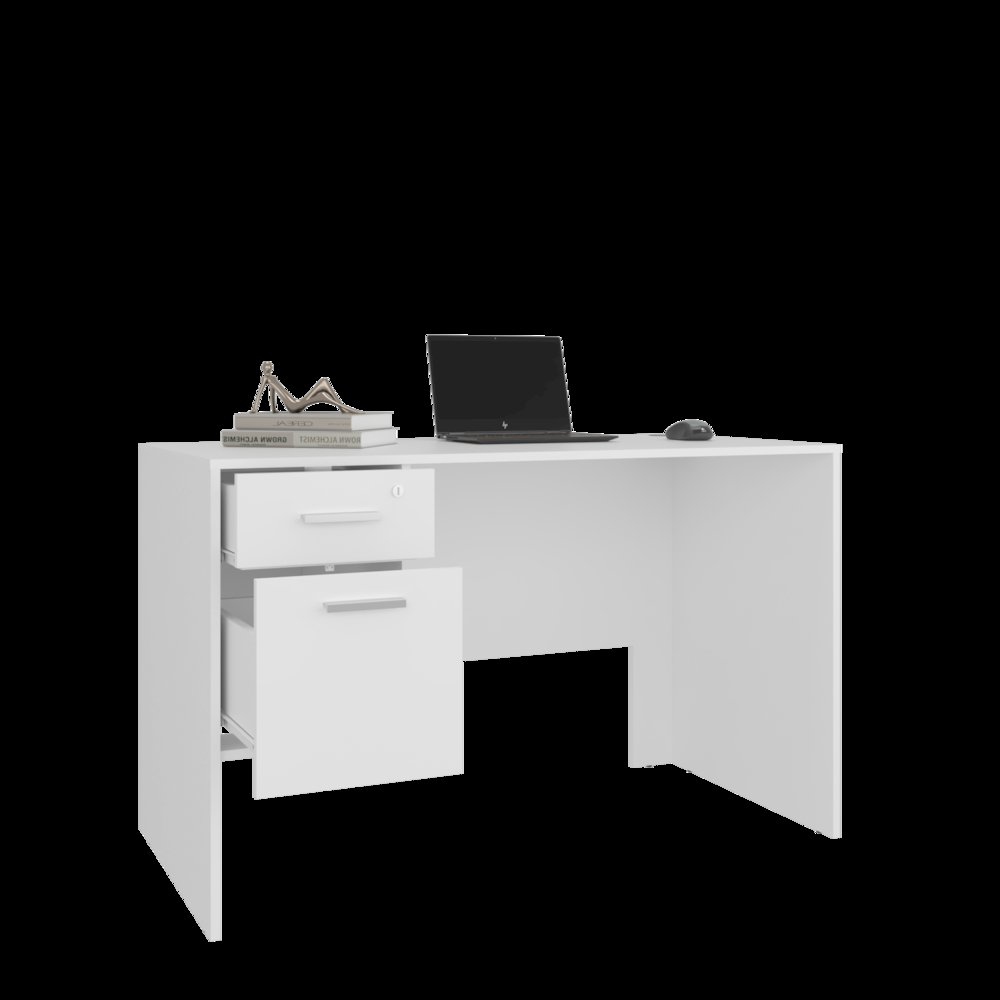 Office Desk with Two Drawers and Side Storage,Compact Computer Workstation,White. Picture 2