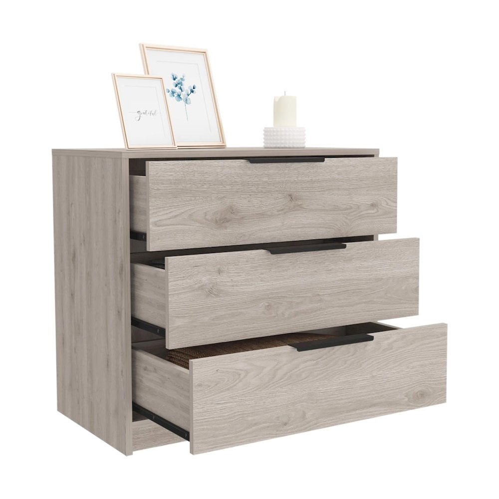 Kaia Three Drawer Dresser Light Gray MDF. Picture 2