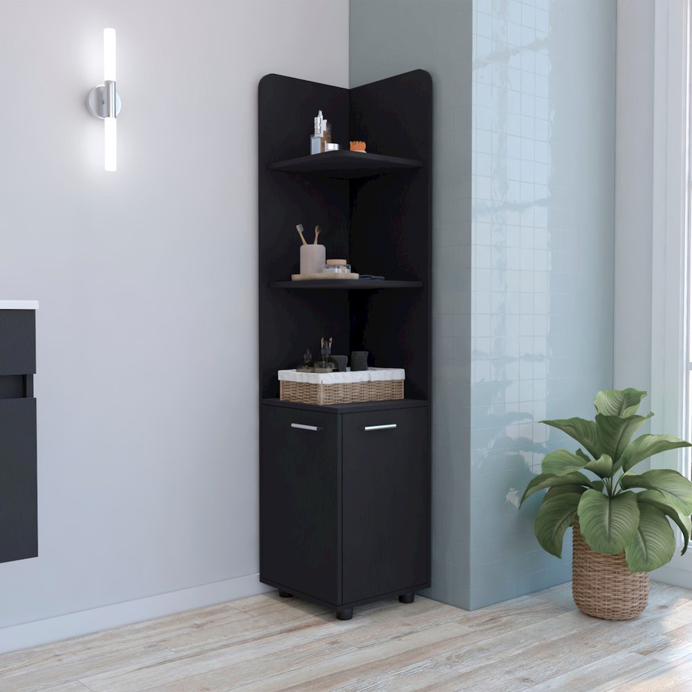 Malibu Corner Linen Cabinet Black MDF. Picture 4