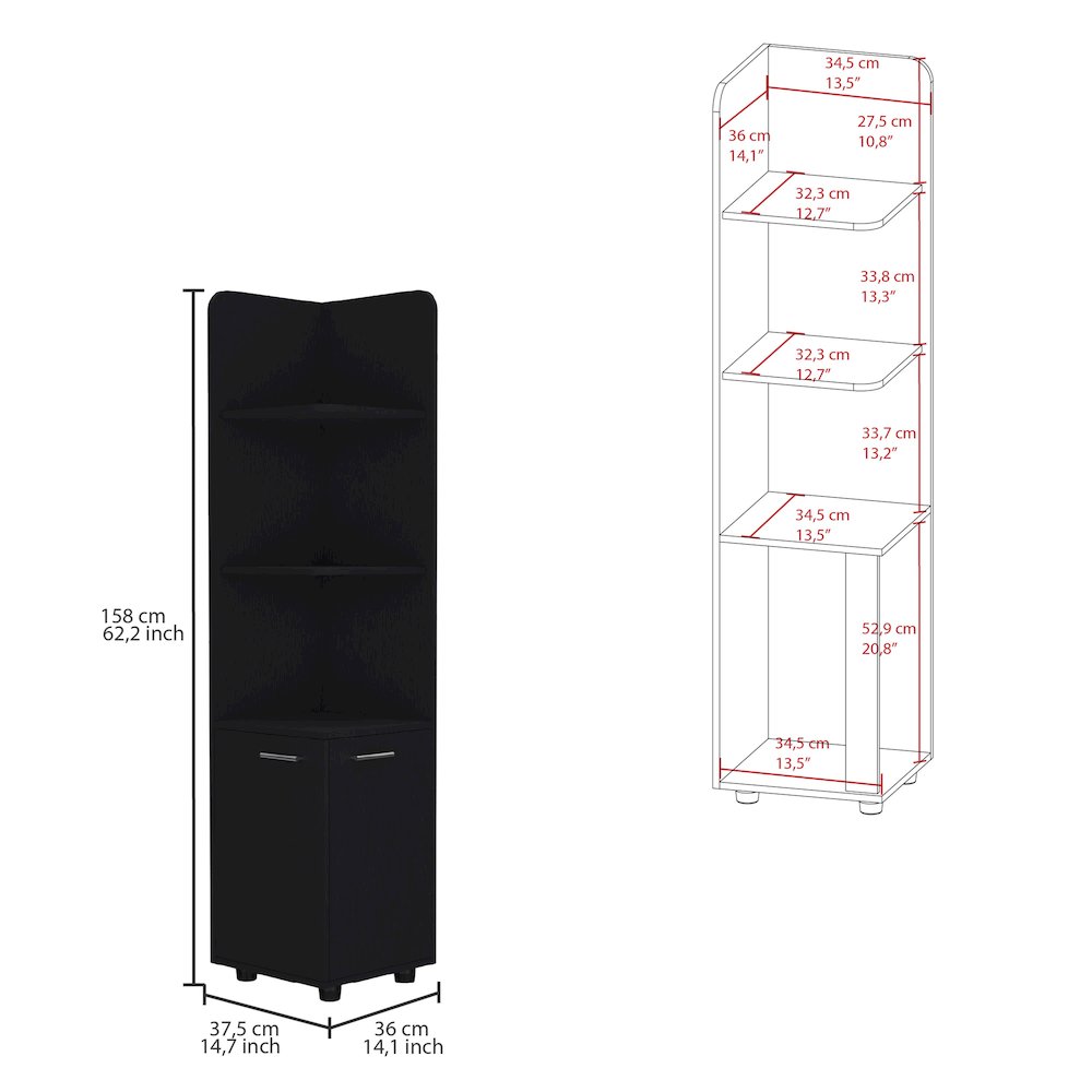 Malibu Corner Linen Cabinet Black MDF. Picture 5