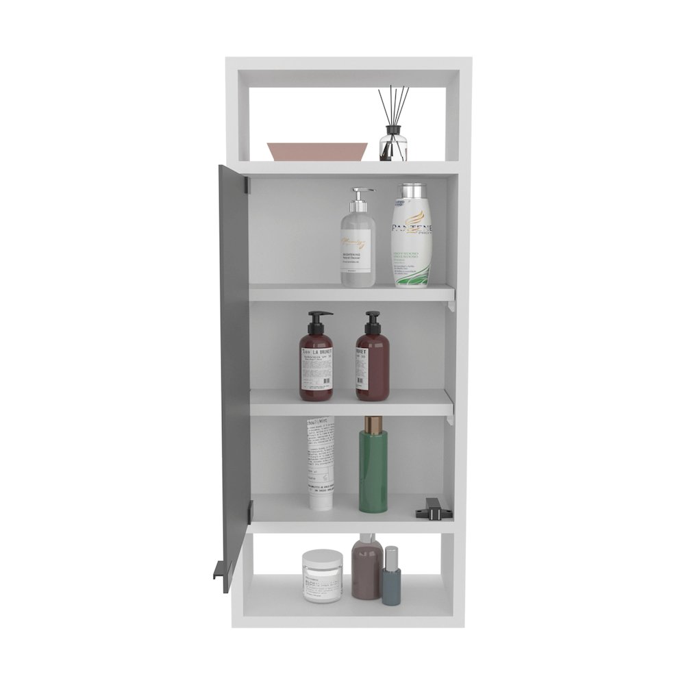 Wall-Mounted Mirror Medicine Cabinet, One Door, Interior Storage Shelves, White. Picture 1