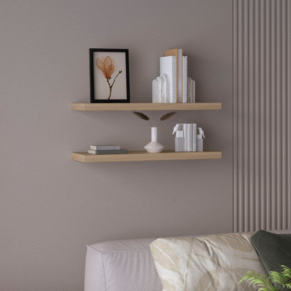 Ecco 31.5" Wide Floating Shelves Set of 2 Light Pine MDF. Picture 3