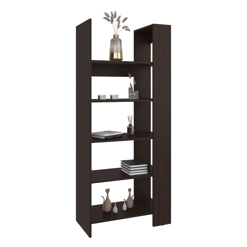 Woodstock Bookcase, Vertical Design, Freestanding Storage Unit, Stained Walnut. Picture 5