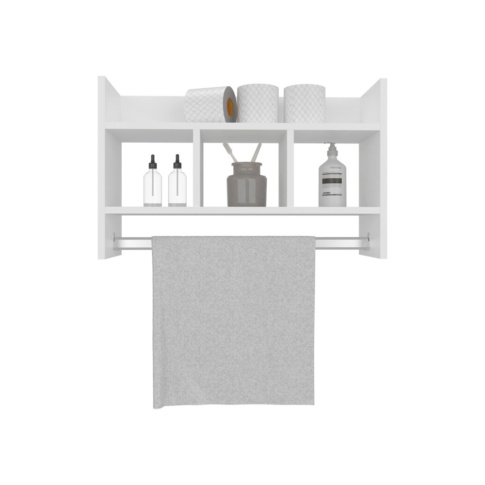 Bathroom Wall Shelf with Towel Bar, Compact Storage and Towel Holder, White. Picture 2