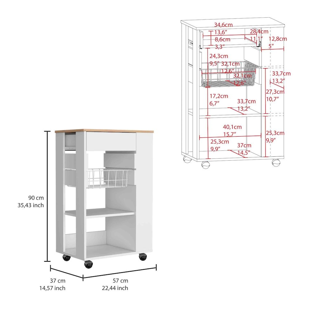 Blosson Kitchen Cart White / Light Oak MDF. Picture 4